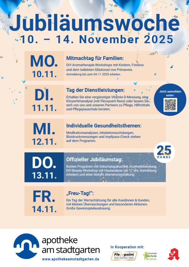 Termine in der Jubiläumswoche im November 2025: 25 Jahre Apotheke am Stadtgarten